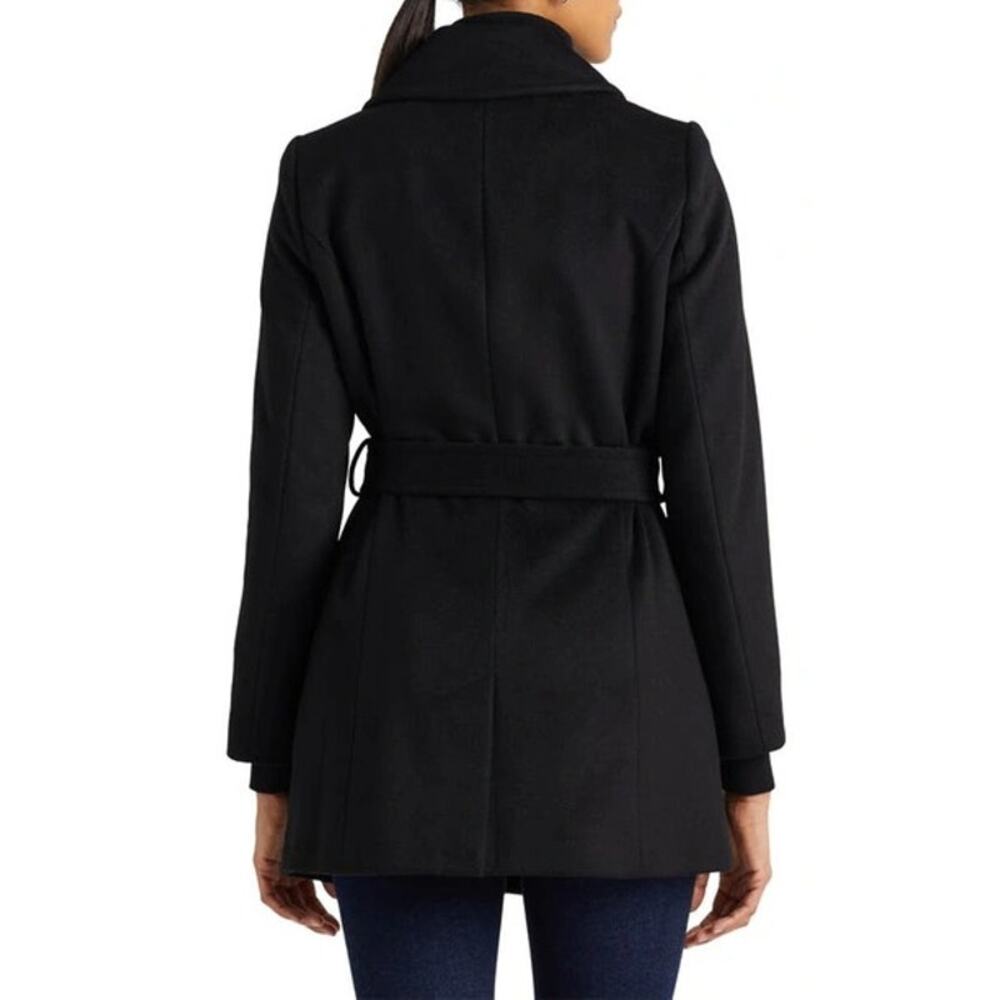 NWOT Lauren Ralph Lauren Wool Blend Black Belted Coat Size 2 - Picture 3 of 3